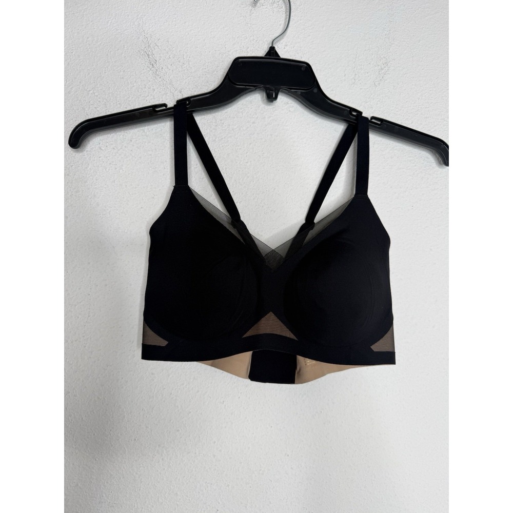 Honeylove Crossover Wireless Bra Black Mesh Full Coverage Size S